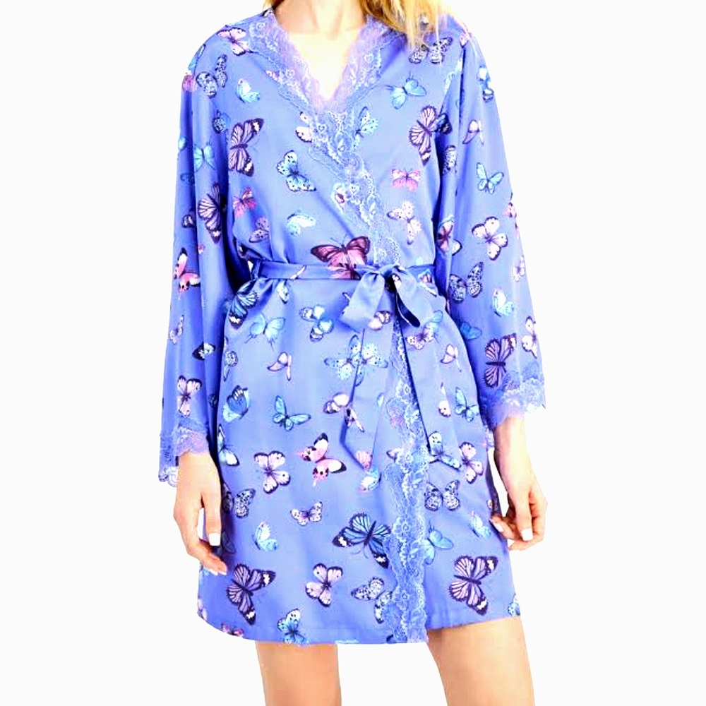 Brand New Women's INC Lace-Trim Silk Wrap Robe